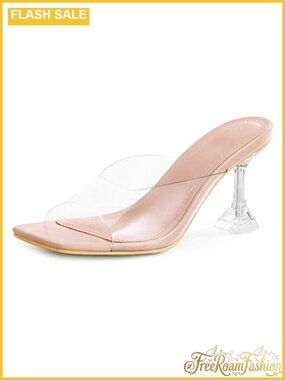 Clear Heeled Sandals Square Toe Transparent Slip On Shoes